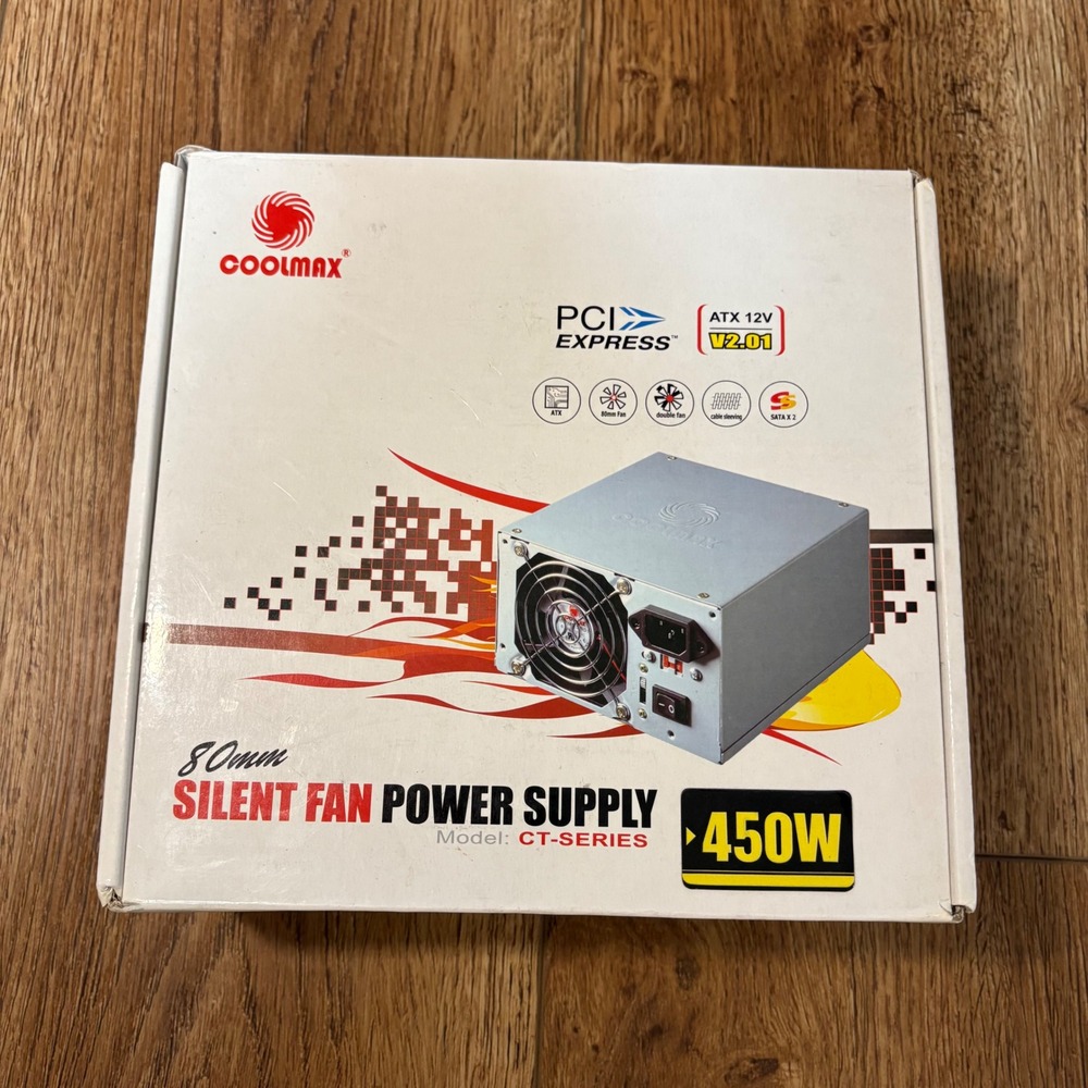 Coolmax CT-450 450W ATX‎ Power Supply 80mm Silent Fan PCI PSU New Open Box